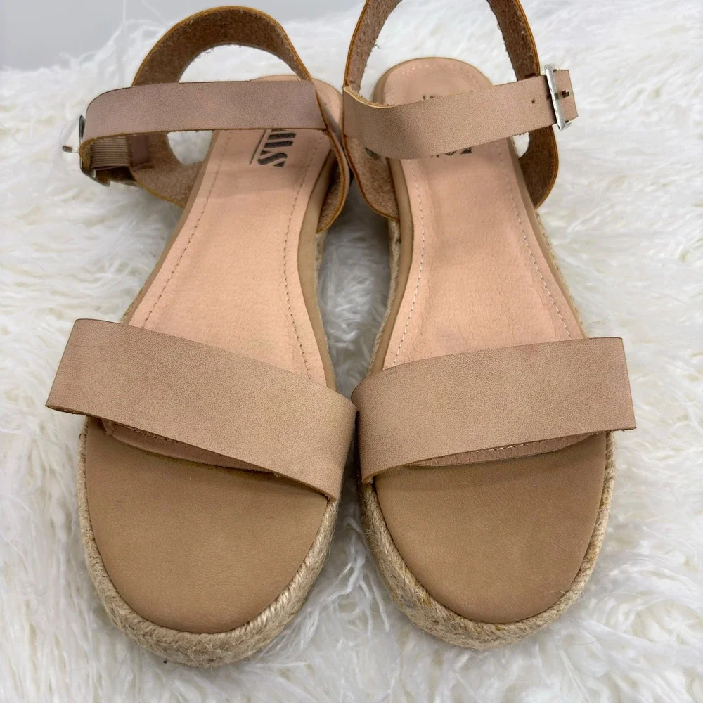 AMS Audrey Tan Espadrille Platform Sandals Women Size 8 Buckle‎ Neutral Summer